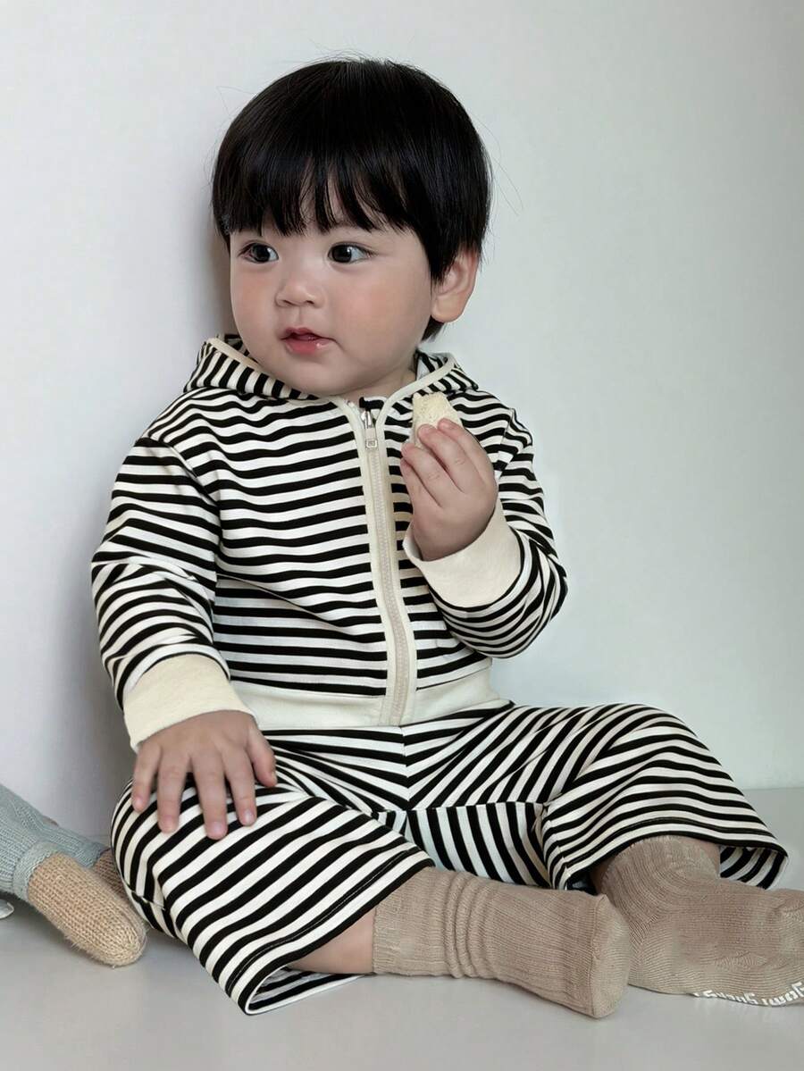 DAZY 两件套幼儿男童条纹连帽T恤和宽松条纹裤套装