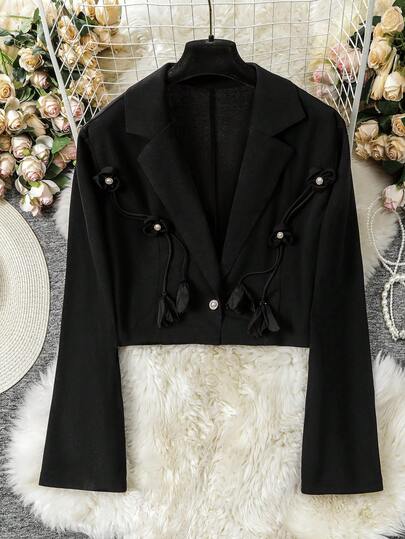 Modelyn Plus Size Women 3D Floral Decor Simple Elegant Versatile Long Sleeve Blazer