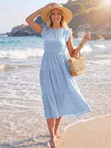 Sylviya 褶邊荷葉邊繫腰帶連衣裙 - 淺藍色 - 查看 5