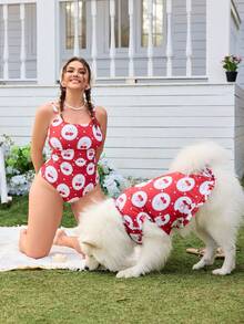 Swim Mod Plus Size Women's Cute Cherry Print Sweet & Casual One-Piece Swimsuit, Suitable For Daily Wear And Vacation - Multicolor - View 6