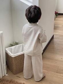 DAZY 2pcs Toddler Boys' Collared Long Sleeve Shirt And Casual Long Pants Set - Apricot - View 2