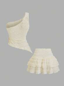 Sweetra Sexy Outfit - Cold-Shoulder Top + Peplum Mini Skirt - Yellow - View 2