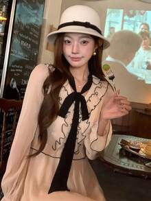 DAZY Đầm midi nữ kiểu dáng thường ngày, xếp ly, buộc dây, thích hợp cho tiệc tùng, sinh nhật, kiểu dáng mùa hè tươi trẻ. - Màu be - Xem 7