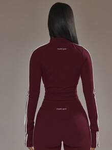 Musera Sport 拉链条纹细节塑形 BBL 夹克（仅限板式网球冬季运动服、运动健身服） - 酒紅色 - 查看 4