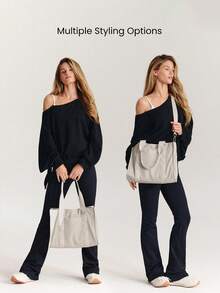 GLOWMODE Bolso tote cuadrado de 14L con correa ajustable, para uso diario, casual y de ocio, apto para otoño e invierno - Caqui profundo - Ver 3