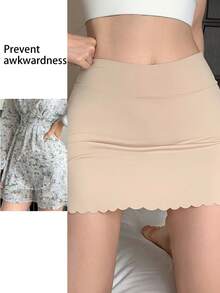 DAZY Young Girl Solid Color Elastic Waist Curved Hem Leggings Skirt - Khaki - View 1
