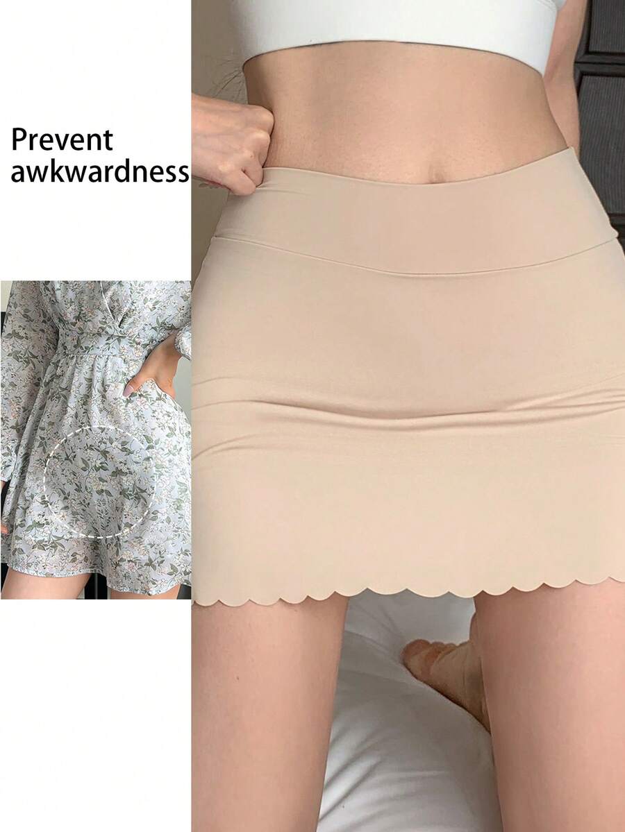 DAZY Young Girl Solid Color Elastic Waist Curved Hem Leggings Skirt - Khaki - View 1
