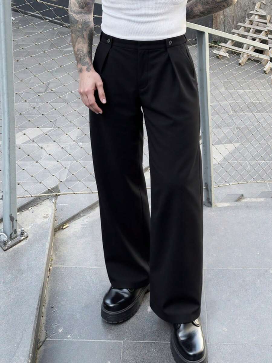 SLATEMANN Men's Fashionable Solid Color Loose Pocket Pants - Black - View 1