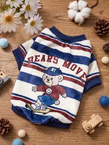 PETSIN 1 Printed Skateboard Bear Letter Flannel Sweatshirt, Thick And Warm For Pets In Autumn And Winter, Blue, White, And Red