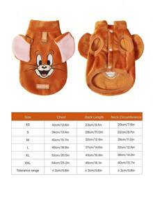TOM & JERRY X PETSIN 1pc Embroidered Brown Mouse Pet Cat Dog Universal Brown With Traction Buckle Plush Warm And Comfortable Sleeveless Non Slip Coat - Multicolor - View 3
