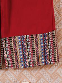 SHEIN Tween Girl V-Neck Geometric Print Long Shirt Blouse And Wide Leg Pants Casual Outfit رمضان Tween Girl Casual Round Neck Short Sleeve Top And Ditsy Floral Pants Set الملابس التقليدية العربية,Kids - Red - View 10