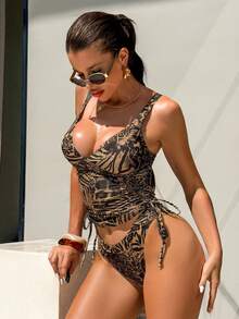 Swim SXY Women's Tankini Swimsuit, Sexy Leopard Print, Backless Design, Versatile For Beach Vacation