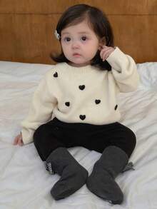 DAZY Toddler Round Neck Long Sleeve Heart Sweater, Autumn/Winter - Apricot - View 2