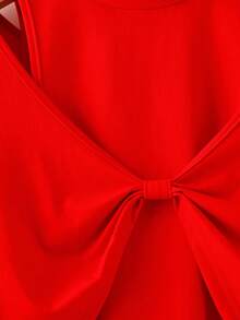 Franclia Plus Size Women's Red French Style Elegant Autumn Party Casual Long Sleeve Twist Bow Top,Hollow Out Concert T-Shirt - Red - View 4