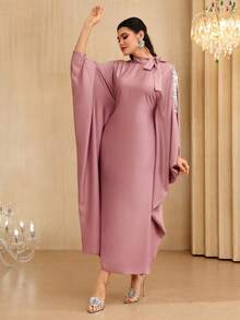 Al Najma 女士春夏粉色编织长袖串珠缎带优雅土耳其长袍和阿拉伯传统长裙 - 粉色 - 查看 7
