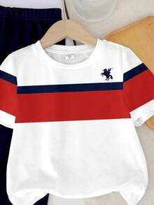 Baby Boys' Casual Striped Pattern Round Neck Short Sleeve Top And Pants Set - Multicolor - View 4