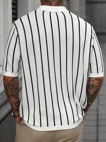 OTTIMOZO 男士休闲度假条纹印花镂空针织短袖毛衣，休闲/通勤/度假/酷老爸风，春夏男士钩针衬衫，男士度假装，男士条纹衬衫，针织男士衬衫，男士夏季服装 - 彩色 - 查看 3