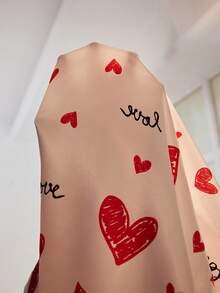 LuxeNights 爱心图案仿丝绸印花短袖睡衣套装 - 紅色 - 查看 7