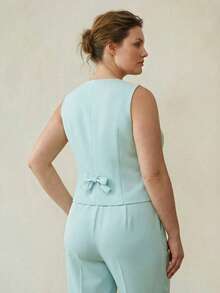 MOTF PREMIUM CHALECO DE MUJER TALLA GRANDE CON CUELLO EN V Y ABOTONADURA SENCILLA PARA PRIMAVERA/VERANO - verde menta - Ver 2