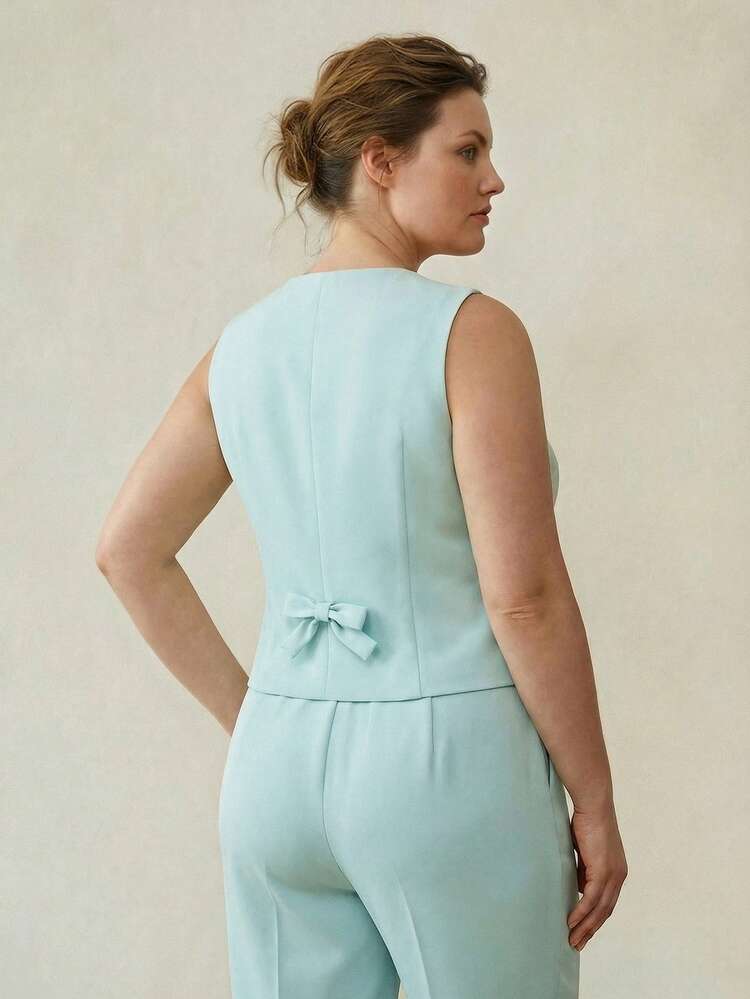 PLUS SIZE WOMEN'S SPRING/SUMMER SINGLE-BREASTED V-NECK WAISTCOAT