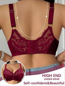 DesireSculpt 1pc Plus Size Lace Underwire Bra - Burgundy - View 2