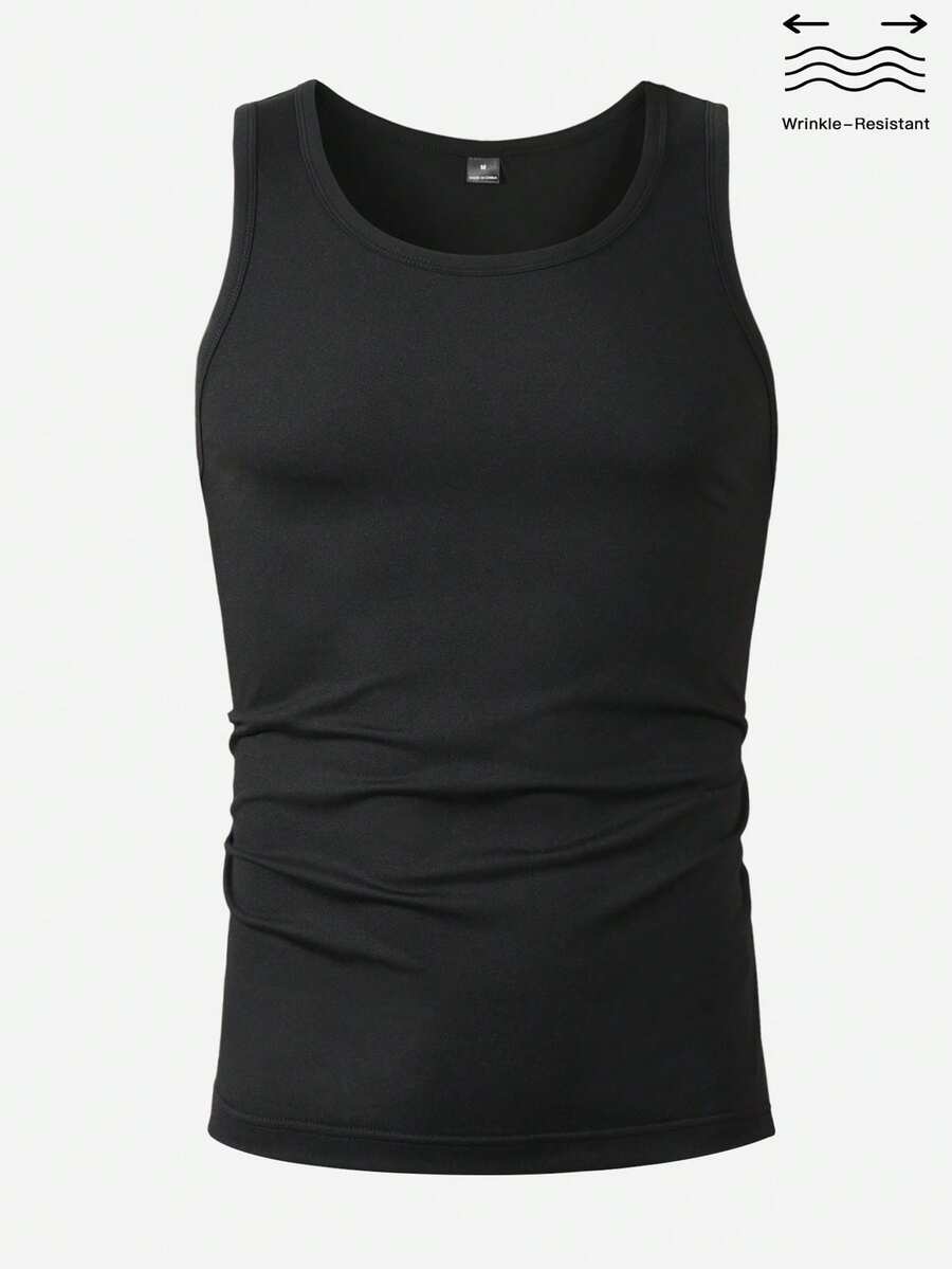 HUEFORM Men's Black Summer Casual Gym Tank Top, Wrinkle-Resistant Solid Color Sleeveless Tops, Muscle Shirt For Everyday Wear, Commuting,And Layering, Holiday - Black - View 1
