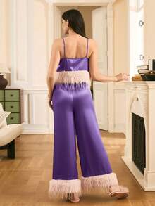 成熟优雅的法式吊带睡衣套装 - 紫色 - 查看 2