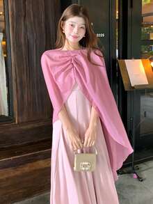 DAZY Women's Elegant Party/Birthday Korean-Style Cloak & Dress 2 Pieces Set, Long Dress - Baby Pink - View 6