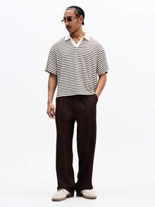 SUMWON Essentials 短款宽松版型横条纹 Polo 衫，翻领短袖休闲夏季上衣 - 彩色 - 查看 3