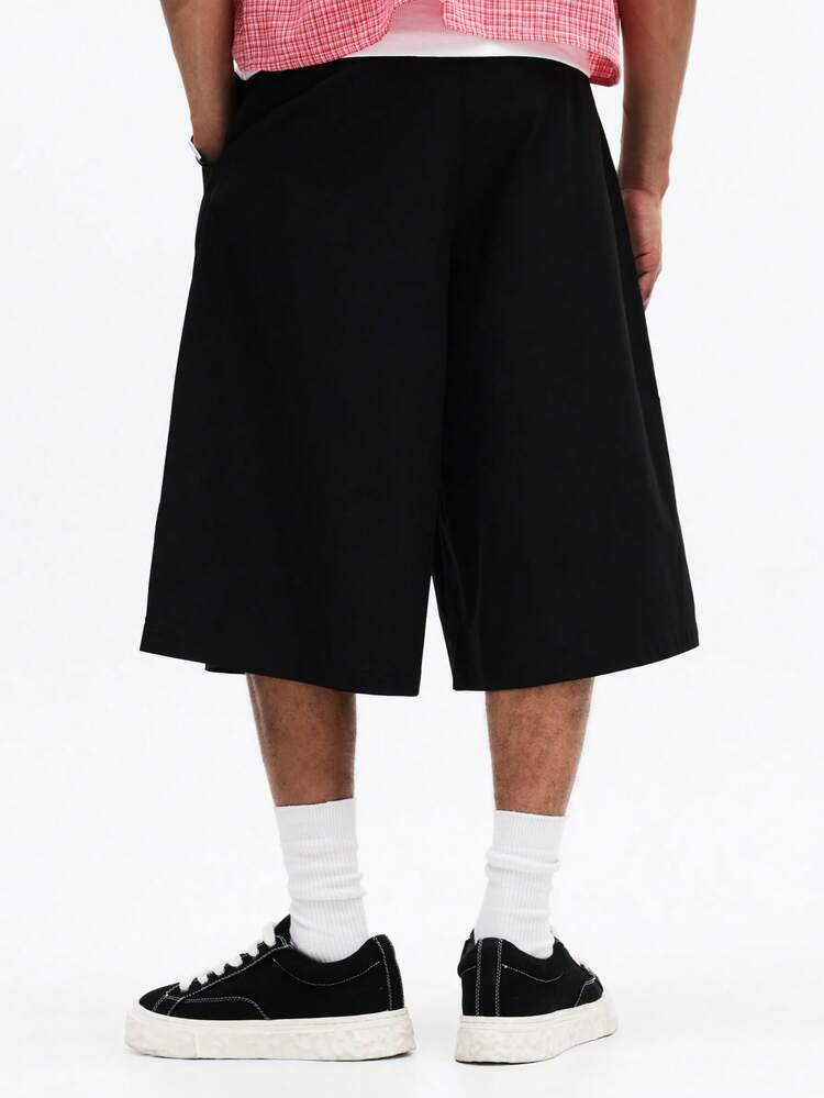 SUMWON Relaxed Fit Wide Leg Pleated Tailored Jorts Casual Knee Length Denim Shorts Summer Spring