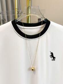 Resyla 女式T恤/独角兽图案印花/刺绣工艺/女士宽松休闲撞色圆领T恤上衣/时尚卫衣/春夏