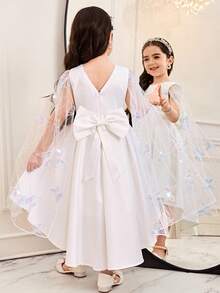 年轻女孩网纱拼接亮片刺绣蝴蝶装饰白色婚纱 - 白色 - 查看 3