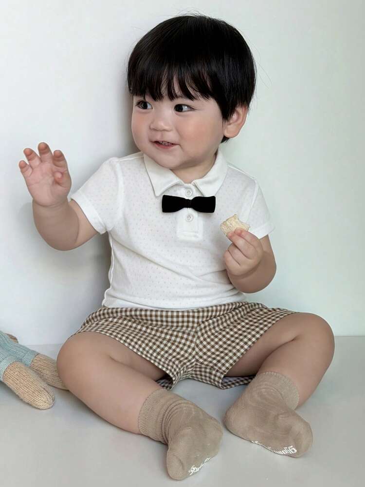 Toddler Boys' Turndown Collar Short Sleeve Gentleman Outfit For Party, Birthday