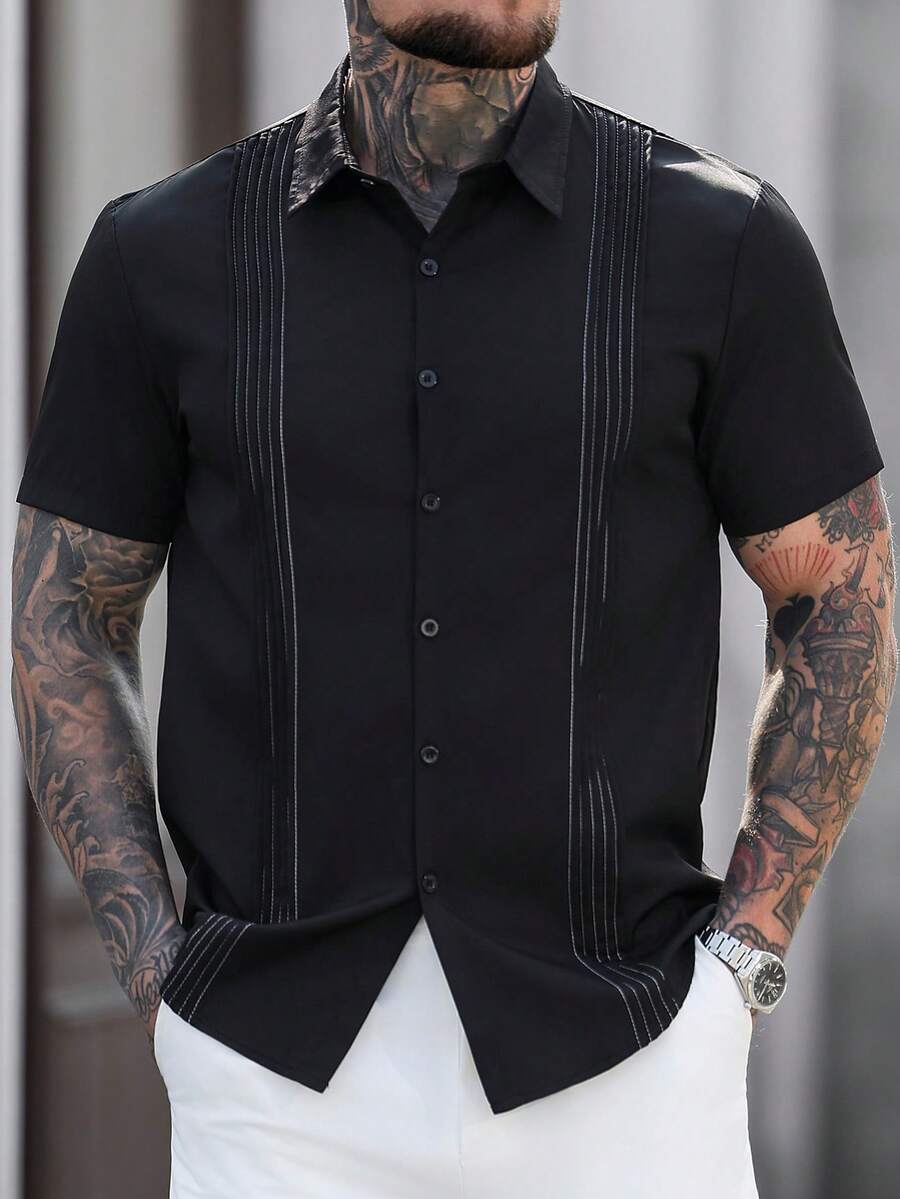 Manfinity CasualCool Men's Front Button Short Sleeve Casual Shirt, Summer - Black - View 1