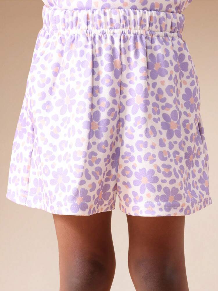 Lavender Polka Dot Crop Top And Shorts Set