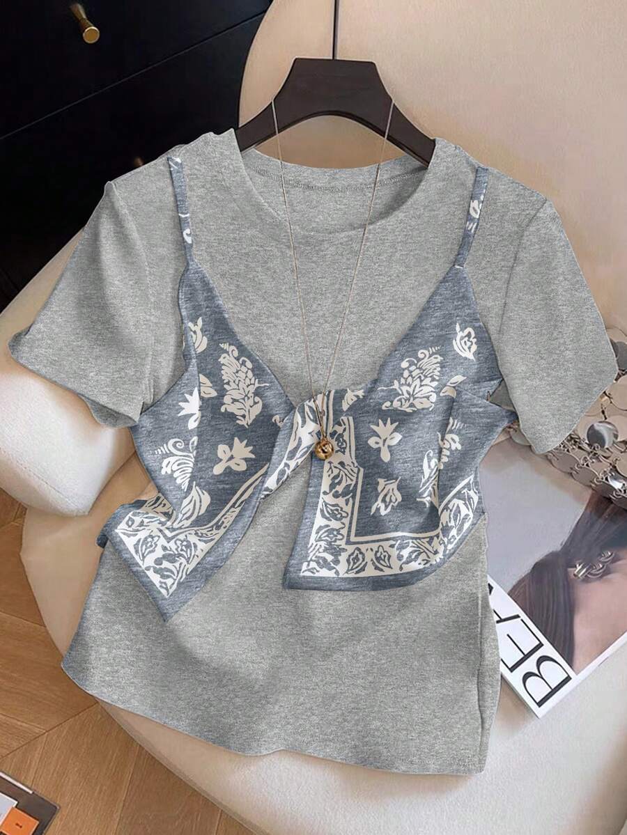 GlowEve Women's Ribbon Decor Sleeveless T-Shirt, Suitable For Beach Vacation - Multicolor - View 1