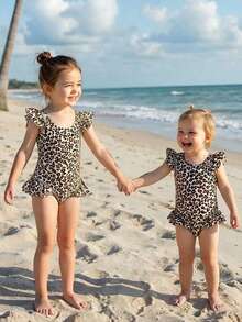 SHEIN Baby Girls Playful Leopard Print Swimsuit: Ruffle Trim Design Unlocks Fashionable Swimming For Babies In Summer - Multicolor - View 9