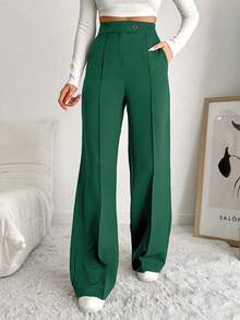EURMUSE Women's Casual Versatile Commuter Solid Color High Waist Suit Pants - Green - View 1