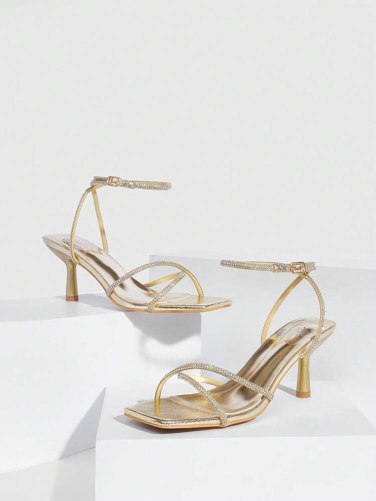 CUCCOO SZL Women's Fashionable Elegant Party Rhinestone Decorated Heeled Sandals Valentine's Day Prom Heels Summer Shoes