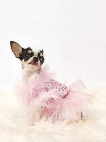 PETSIN 1pc Pet Universal Valentine's Day Sequin Mesh Princess Dress Dog Apparel