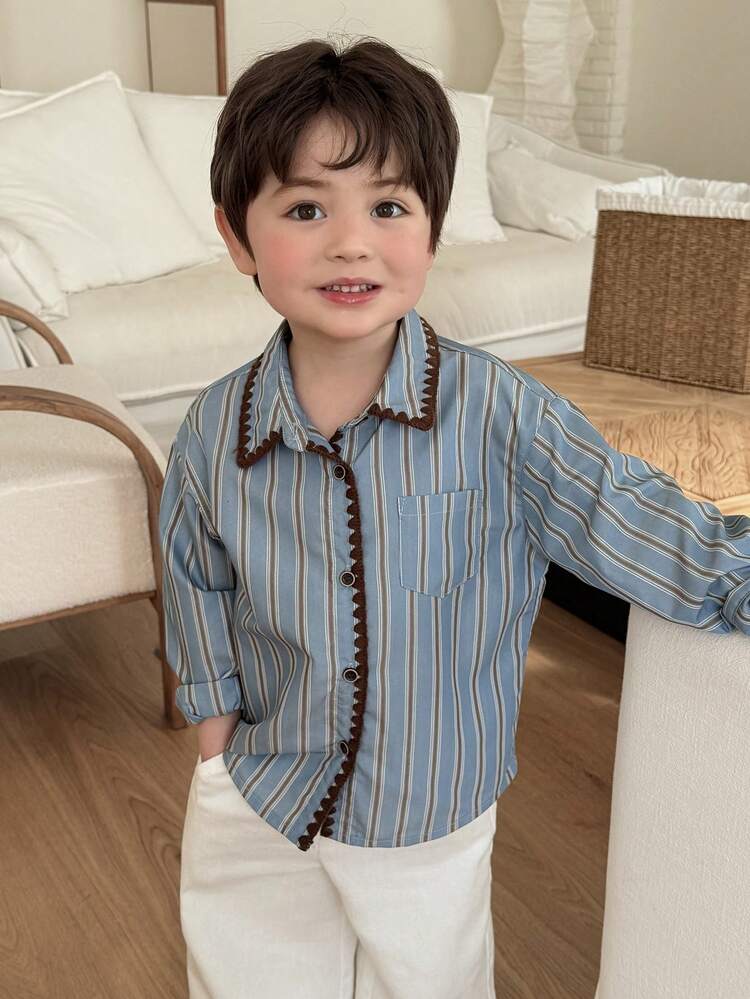 Toddler Boys' Casual Striped Collar Long Sleeve Top, Spring/Autumn