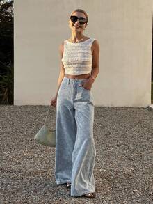 Livesso Quần jeans nữ màu sáng, kiểu dáng thường ngày, họa tiết hoa điều. - Màu xanh nhạt - Xem 5