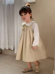 DAZY Baby Girls' Korean Style 2 In 1 Embroidered Dress, Apricot Color Toddler Girls Clothes - Apricot - View 9