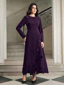 Anewsta Đầm nữ thanh lịch, sang trọng, tinh tế với họa tiết thêu hoa 3D, ôm dáng, trang nhã và quyến rũ, phù hợp cho mùa thu, mùa đông, đi chơi, các dịp trang trọng, tiệc tùng, sang trọng, năm mới, Giáng sinh, công sở, lễ tốt nghiệp, đám cưới. - Màu tím - Xem 4