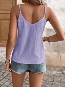 Brillora Women's Casual Mesh Embroidered Camisole Top, Summer - Purple - View 2