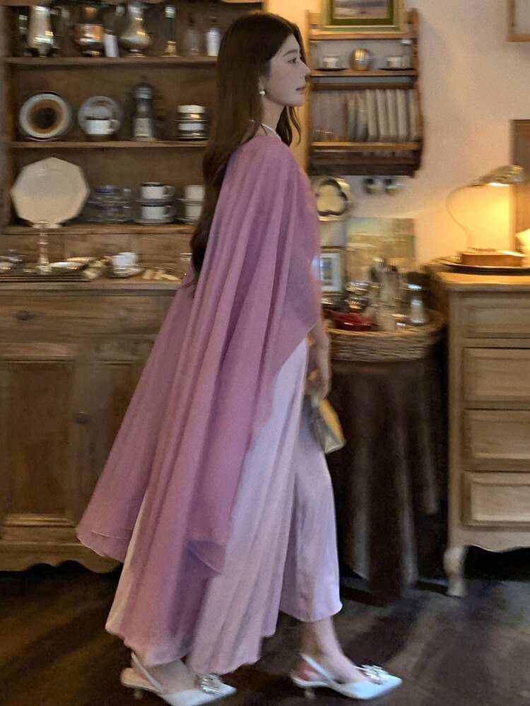 Women's Elegant Party/Birthday Korean-Style Cloak & Dress 2 Pieces Set, Long Dress Sundress Summer