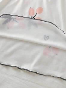 Vestido de Pijama Minimalista e Fofo com Estampa de Cereja para Meninas, Decoração com Laço Preto, Vestido Casual de Uso Doméstico para Meninas Pré-Adolescentes - Branco - Visão 5