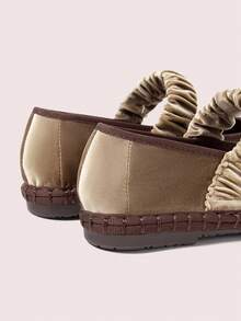 CUCCOO DOLLMOD Giày bệt nữ màu cam sáng, thanh lịch, cổ điển, thoải mái, xếp ly, kiểu Mary Jane bằng nhung. - Kaki / nâu - Xem 10