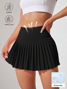 SHEIN Velisys Váy quần vợt tennis, váy quần golf xếp ly cạp cao có quần short bên trong, cạp rộng, váy quần lót thoải mái, váy quần thể thao, chạy bộ, pickleball. - màu đen - Xem 2