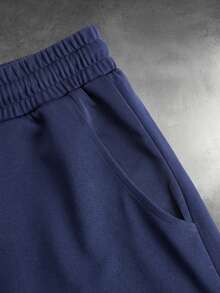 STYNVO 男士二合一长袖圆领T恤和长裤套装，撞色滚边，字母印花设计 - 寶藍色 - 查看 8